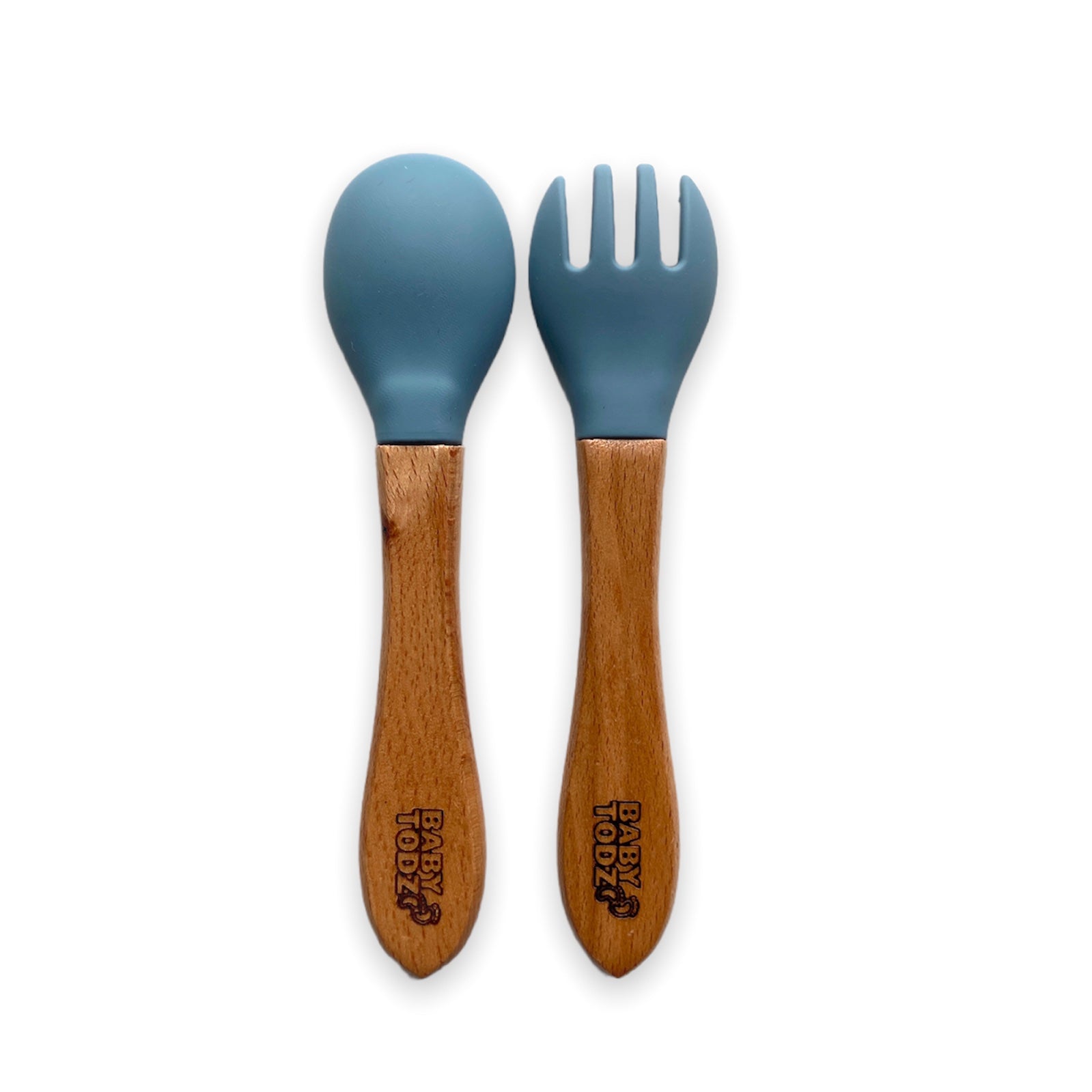 Steel blue wooden silicone fork and spoon