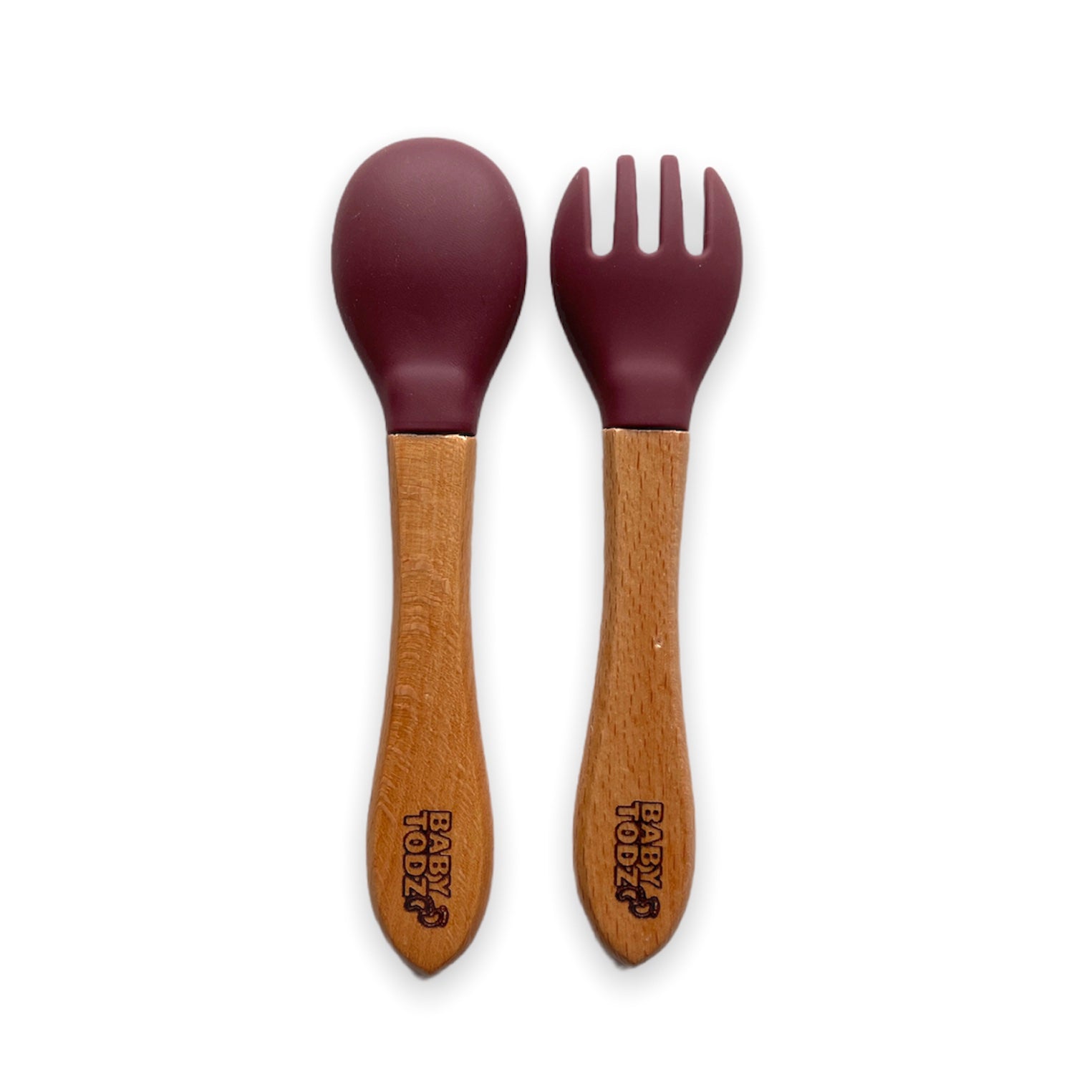 Maroon wooden silicone fork and spoon