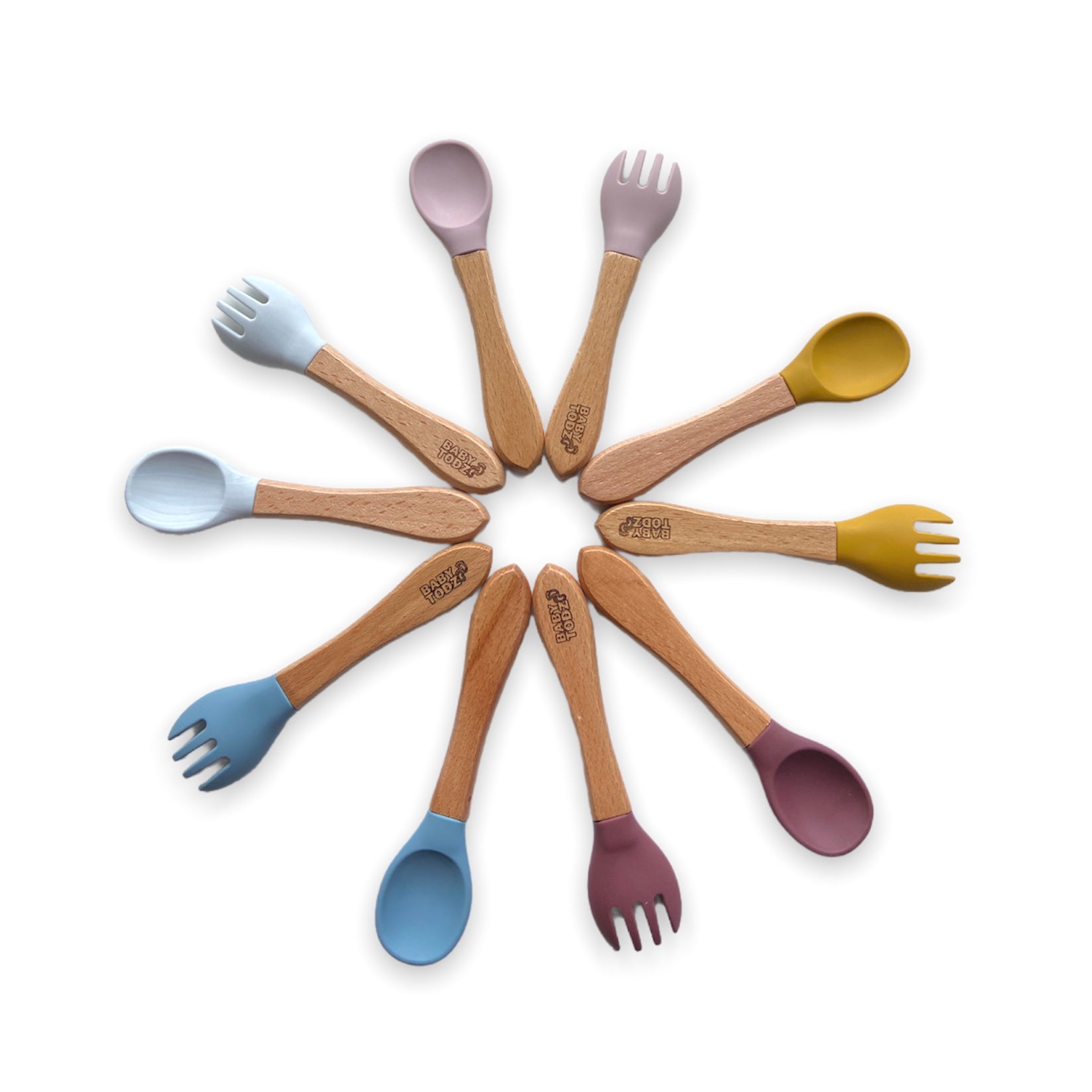 Multi colors wooden silicone fork and spoon