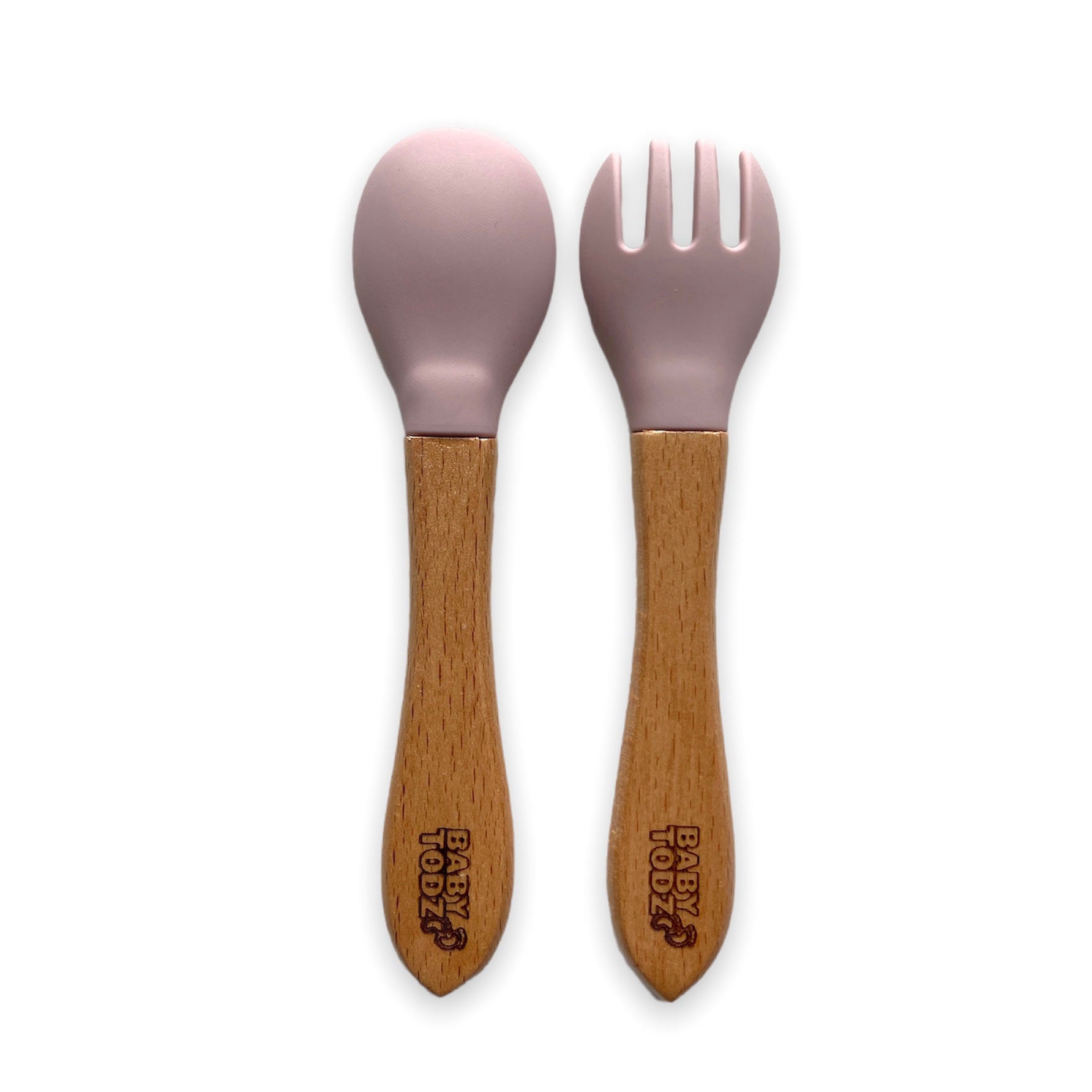 Baby pink wooden silicone fork and spoon