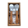 White marble wooden silicone fork and spoon with packaging